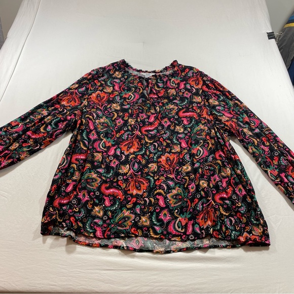 Croft & Barrow Blouse Woman’s 3Extra Large Tiered Floral Long Sleeve Top Red - Picture 2 of 10